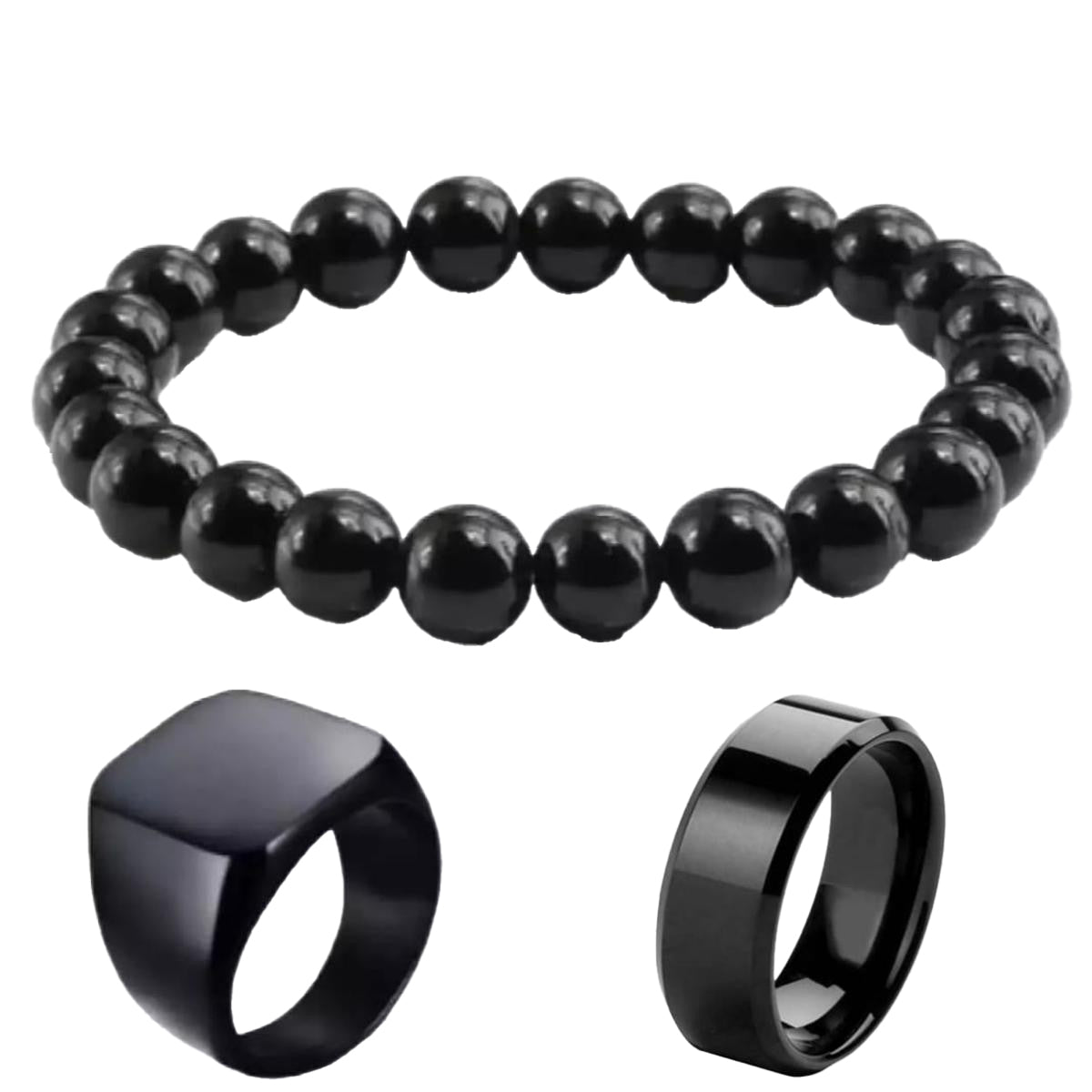 Black Combo Deal 3 In 1 Big Bracelet 1 Ring & 1 Black Chala For Men & Boys